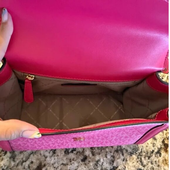 MICHAEL KORS WHITNEY ELECTRIC PINK MONOGRAM TOP HANDLE NWOT - Picture 10 of 11